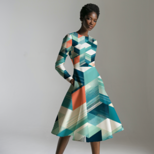 Modern Sea Geometric Squares Dress