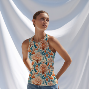 Coral Reefscape Geometric Burnout Tank Top